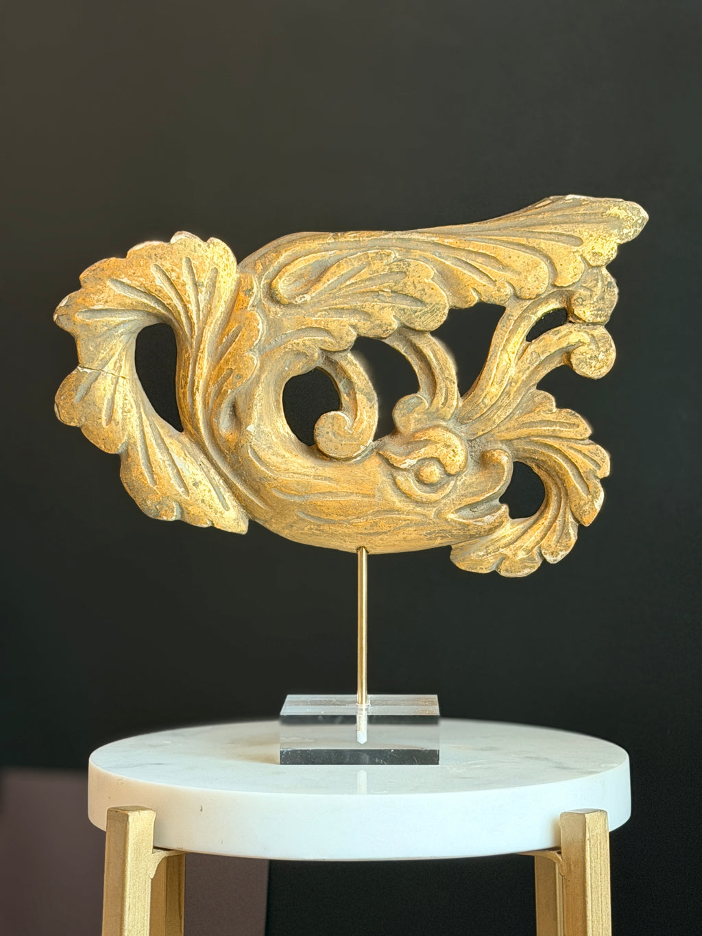 Golden Swan Sculpture with Lucite Stand
