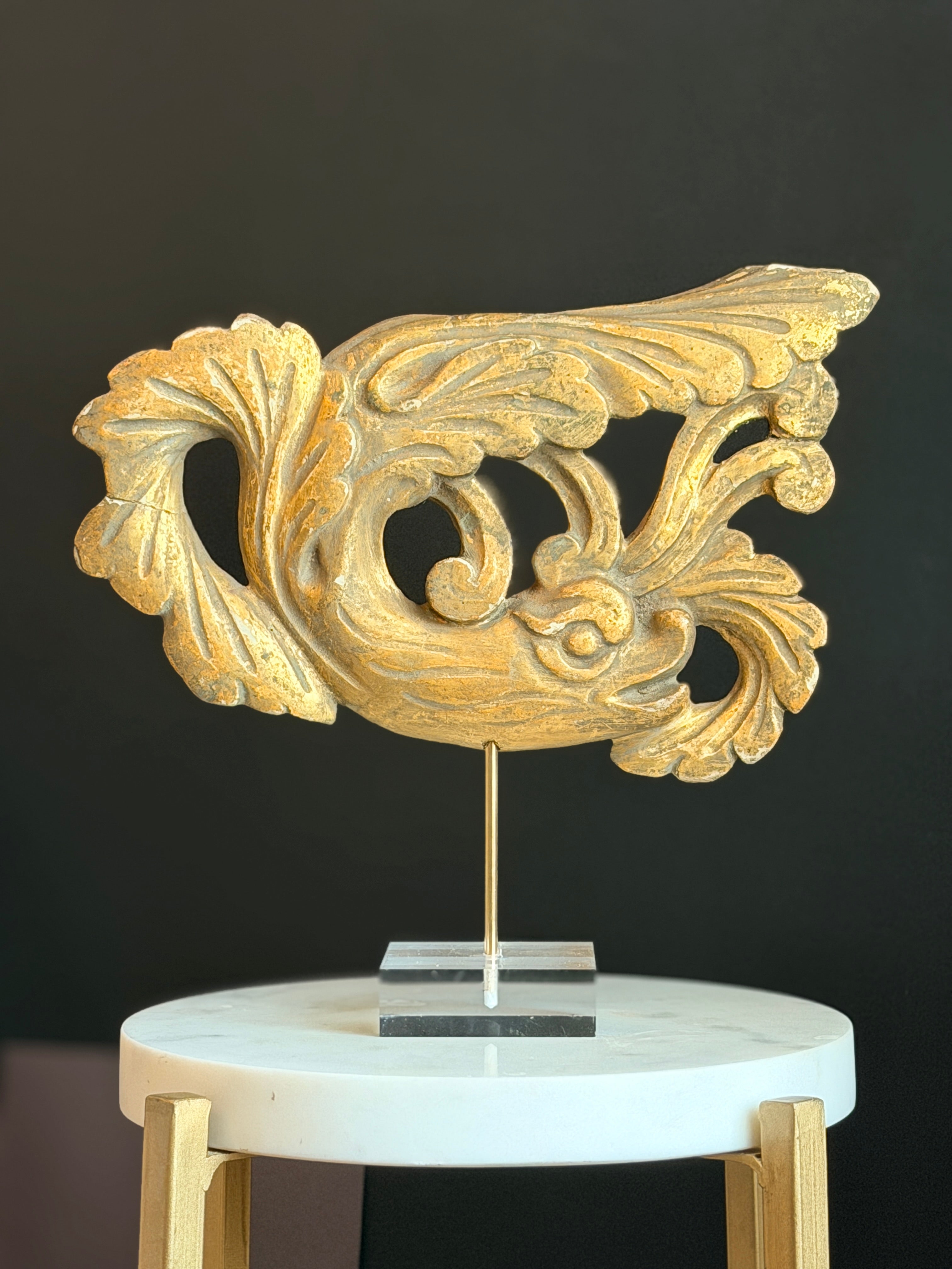 Golden Swan Sculpture with Lucite Stand
