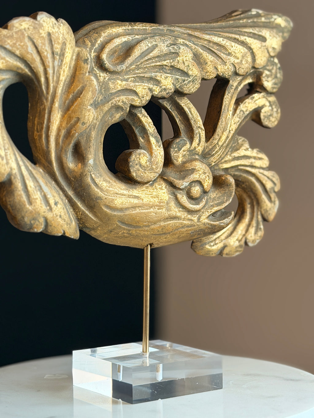 Golden Swan Sculpture with Lucite Stand