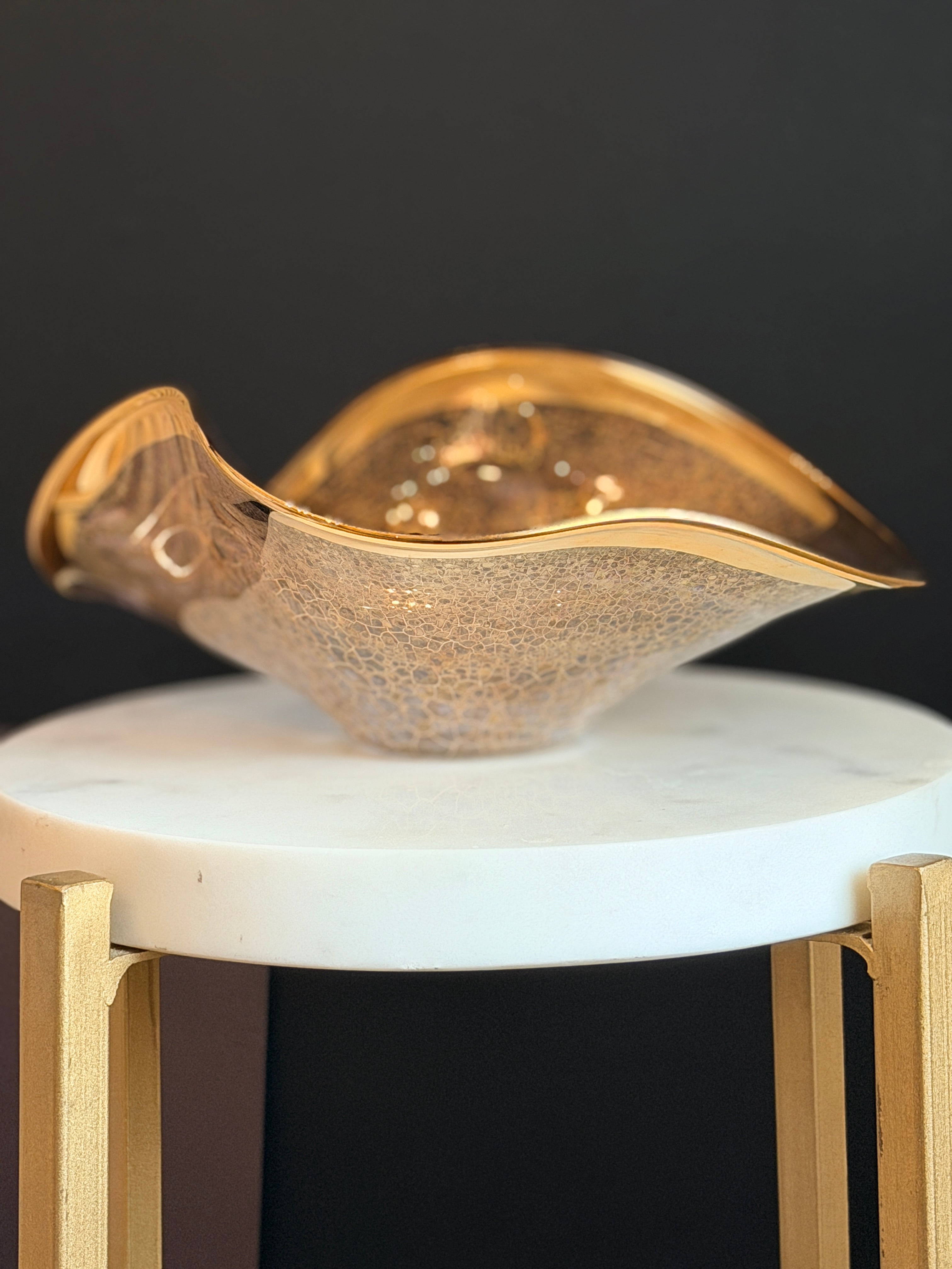 Michael Wainwright Handcrafted Glass Accent Bowl with Gold Trim