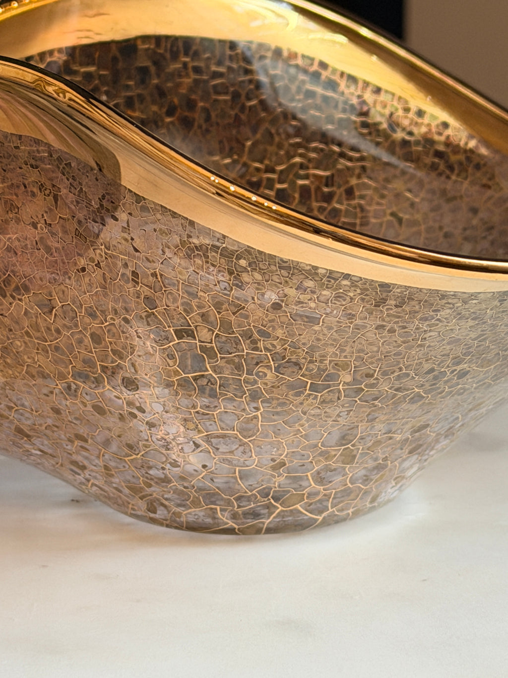 Michael Wainwright Handcrafted Glass Accent Bowl with Gold Trim