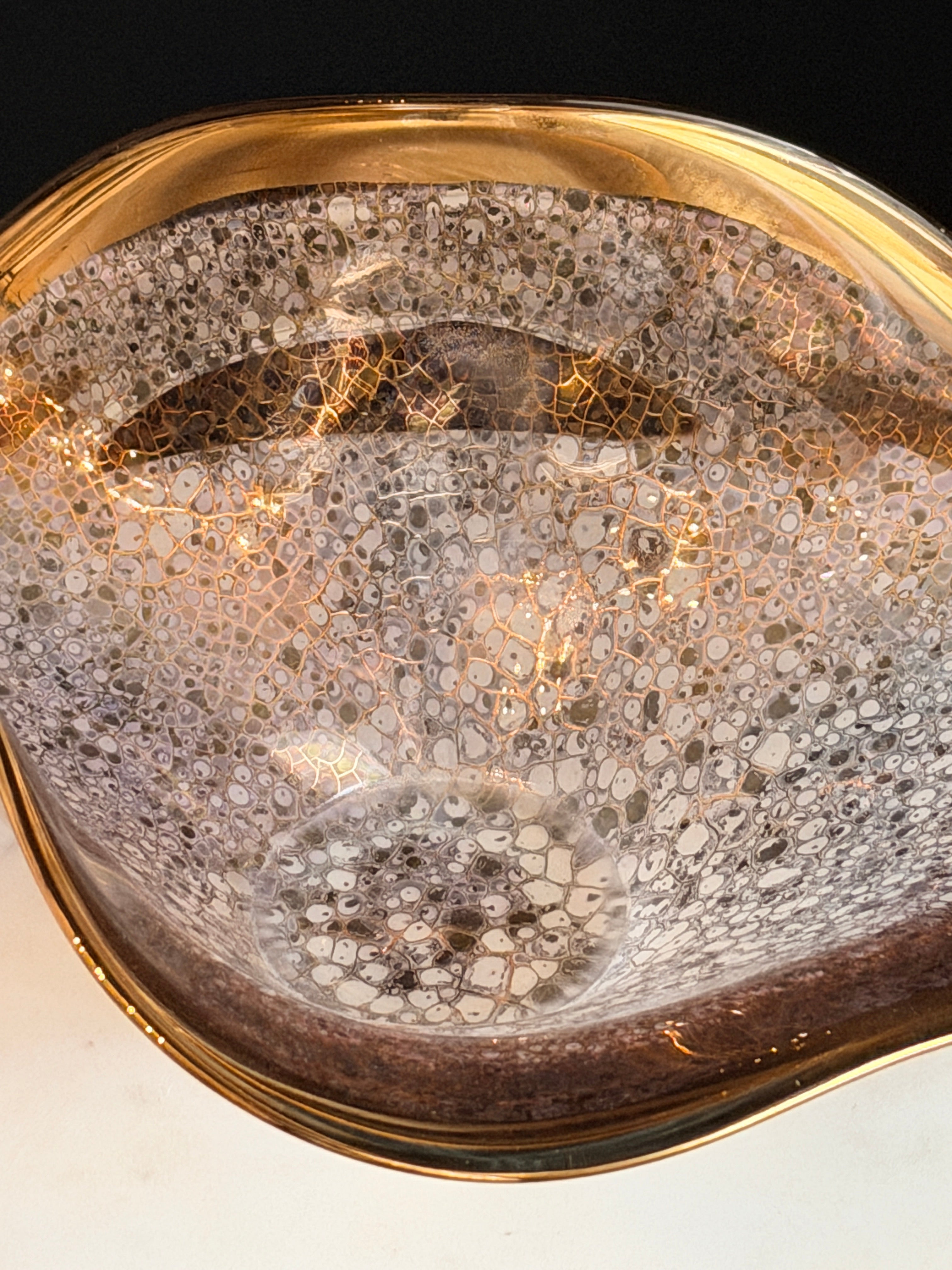 Michael Wainwright Handcrafted Glass Accent Bowl with Gold Trim