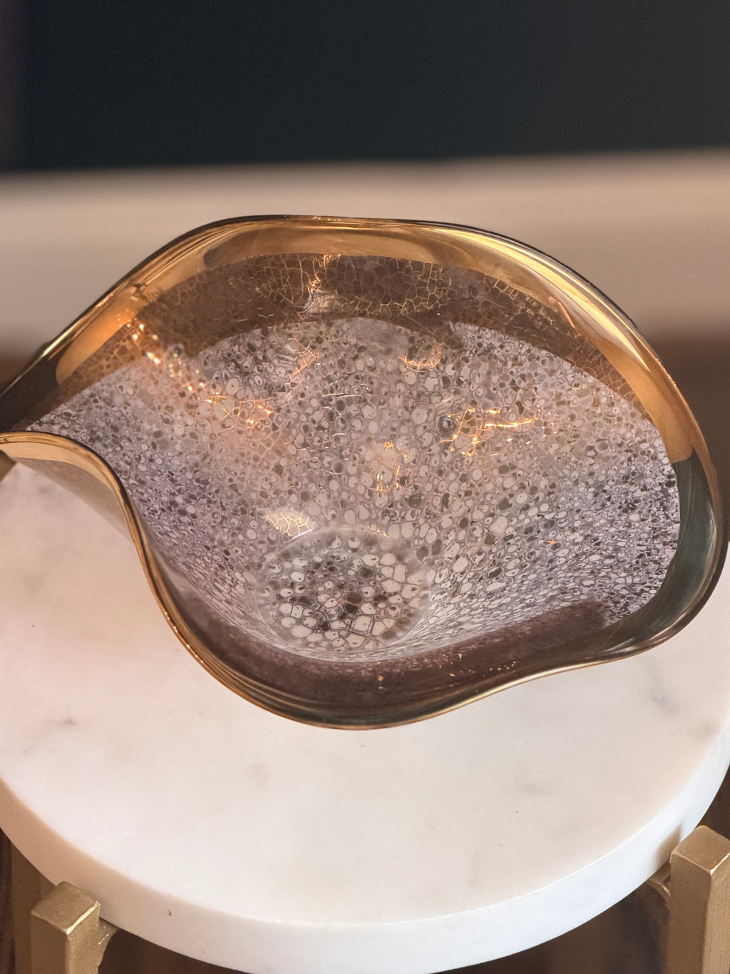 Michael Wainwright Handcrafted Glass Accent Bowl with Gold Trim