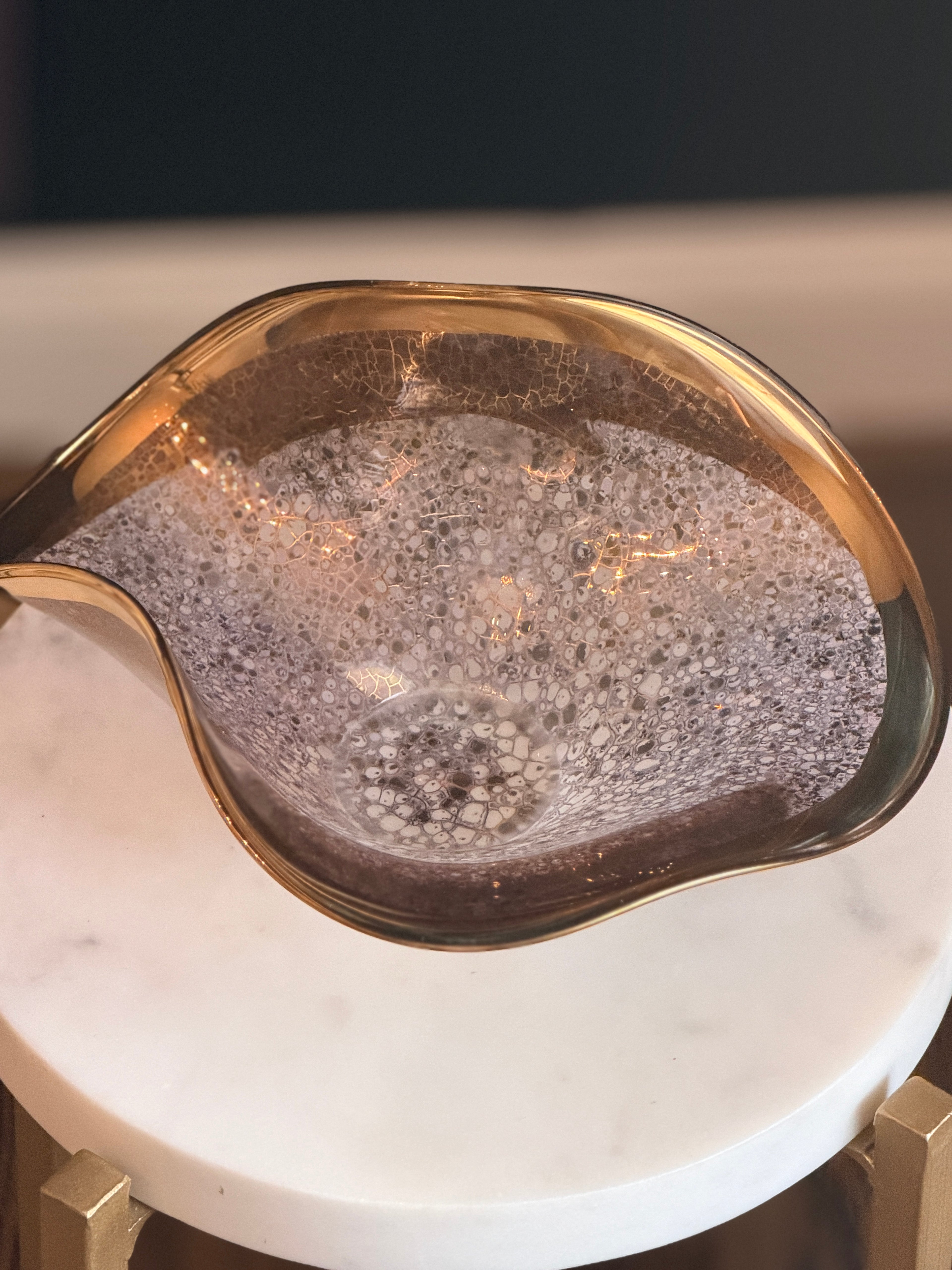 Michael Wainwright Handcrafted Glass Accent Bowl with Gold Trim