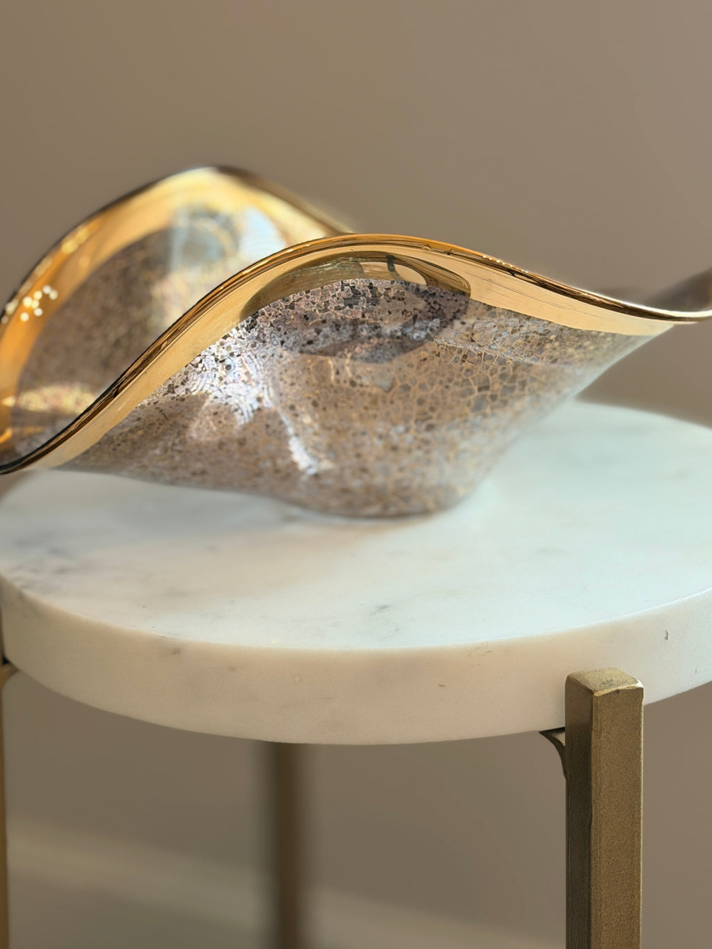 Michael Wainwright Handcrafted Glass Accent Bowl with Gold Trim