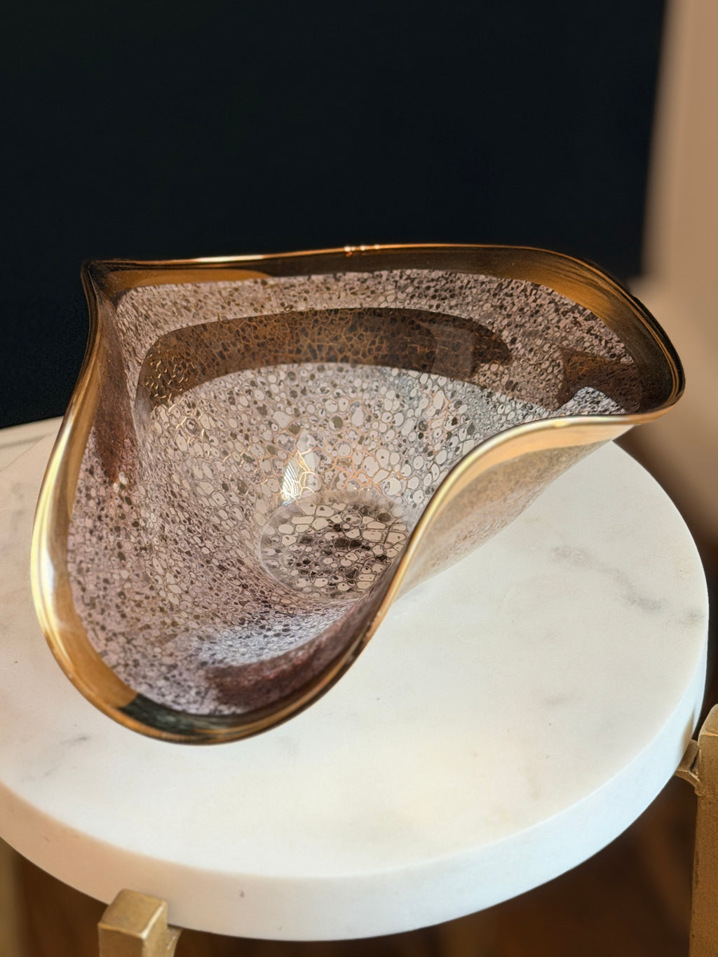 Michael Wainwright Handcrafted Glass Accent Bowl with Gold Trim