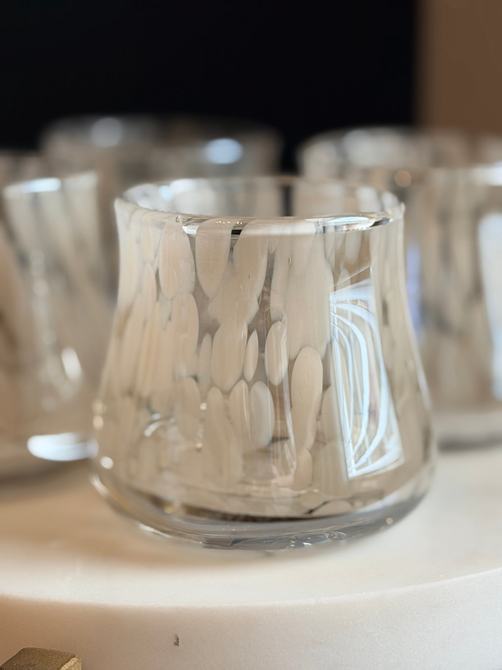 Ashley Childers Hamish Glassware - Set of 4 - Clear Seeded, Opal Dots