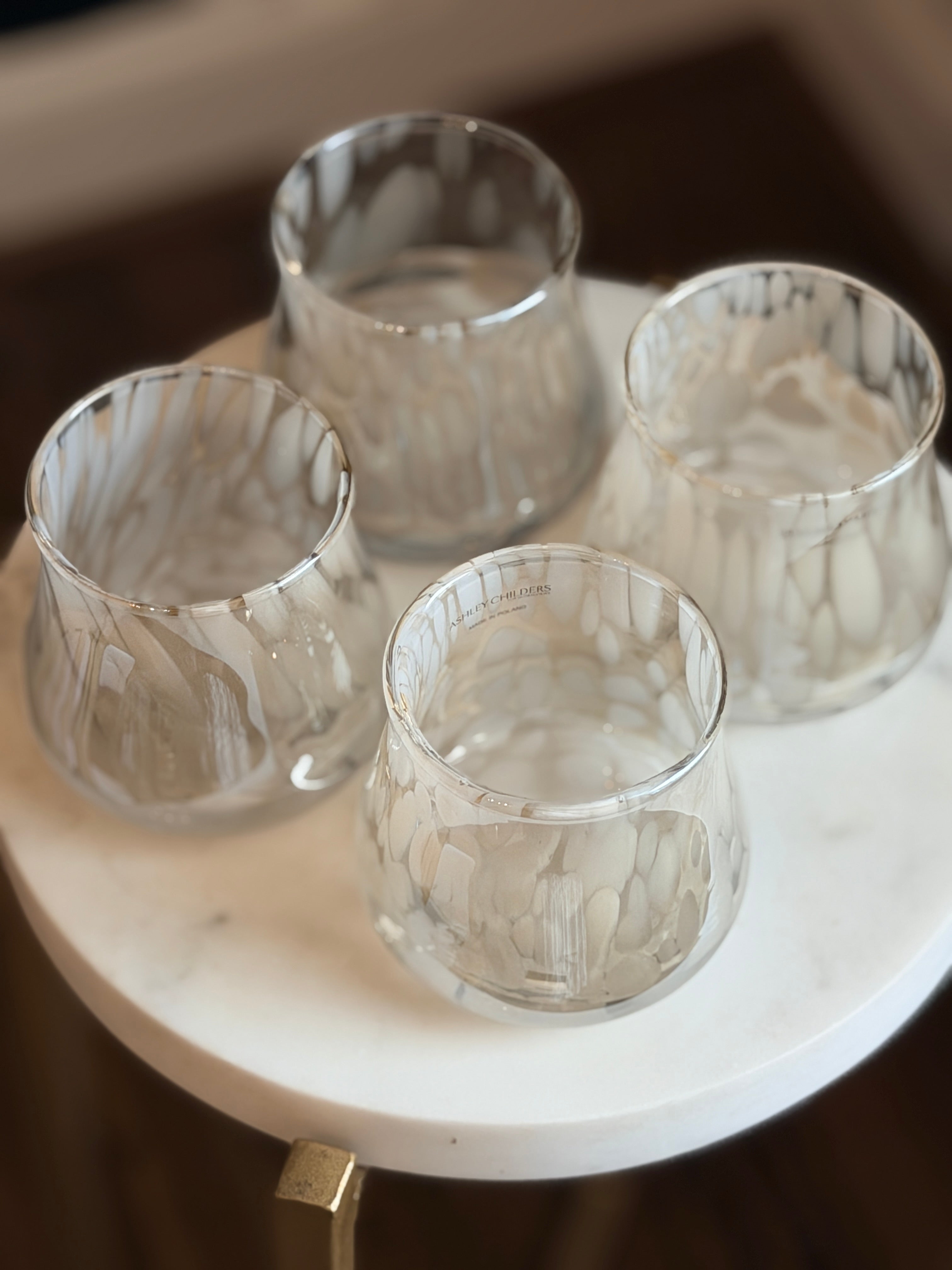 Ashley Childers Hamish Glassware - Set of 4 - Clear Seeded, Opal Dots