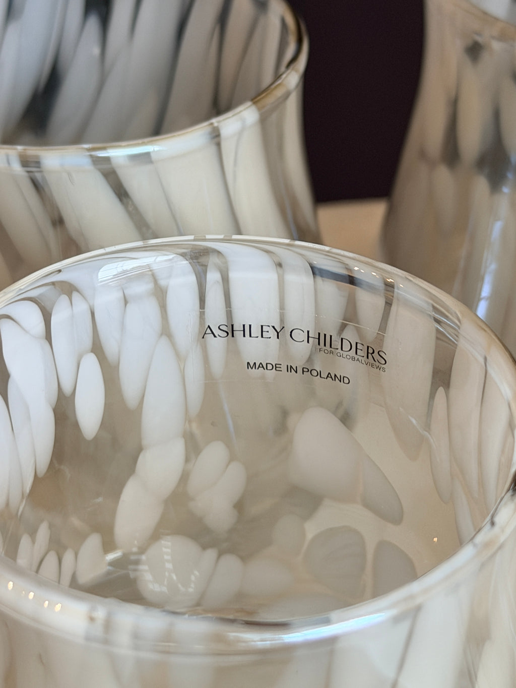 Ashley Childers Hamish Glassware - Set of 4 - Clear Seeded, Opal Dots