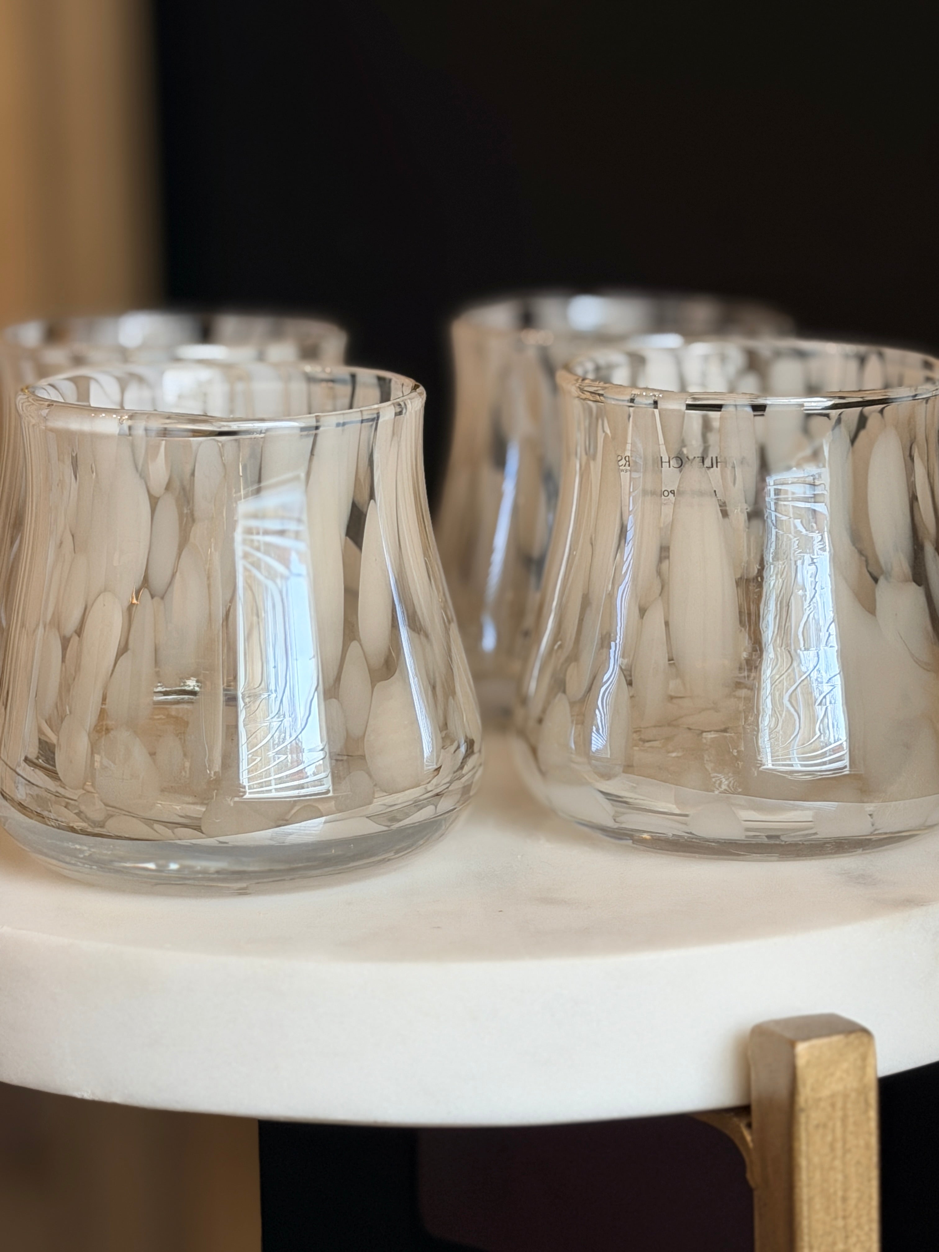 Ashley Childers Hamish Glassware - Set of 4 - Clear Seeded, Opal Dots